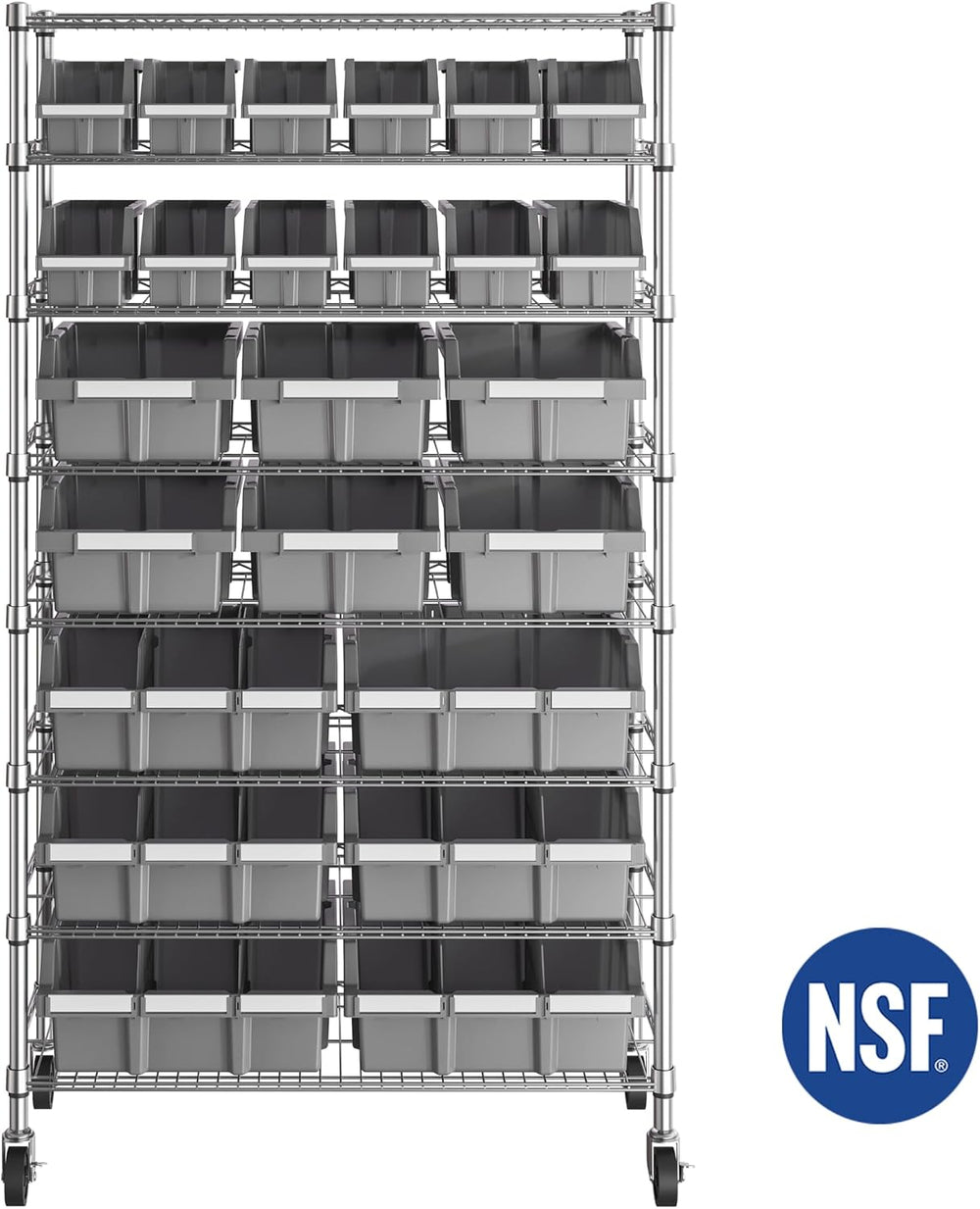 8-Tier NSF 24-Bin Steel Wire Shelving Rack, 36"W x 14.25"D x 63.5&q...