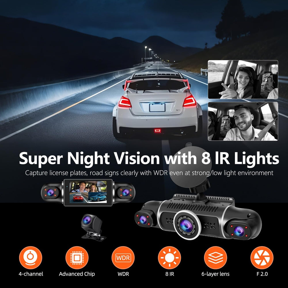 360ยฐ Dash Cam Front and Rear View 4 Channel Dash Camera FHD 2K+1080Px3 for Ca...