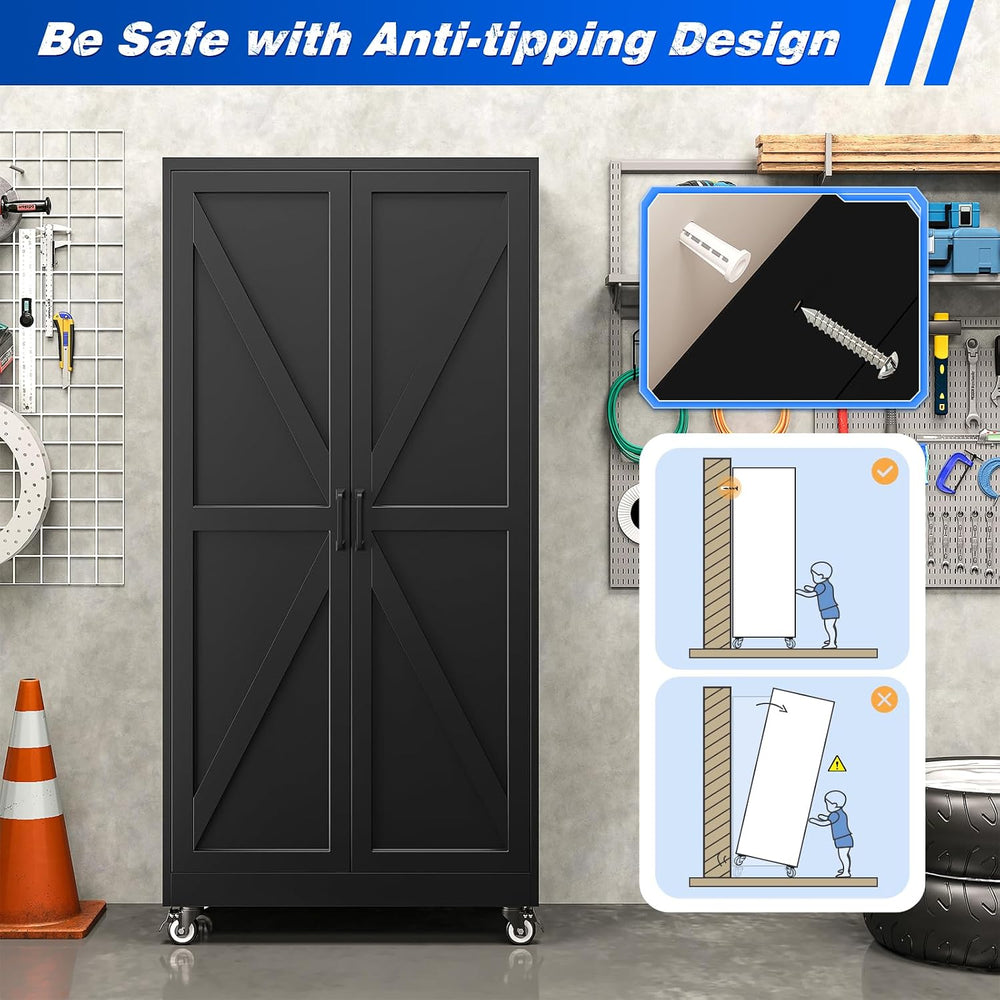 BYNSOE Metal Garage Storage Cabinet with 4 Adjustable Shelves Storage Cabinet...