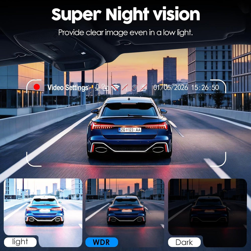 4 Channel 360ยฐ Dash Cam Detached Side Cameras, 4" Touch Screen