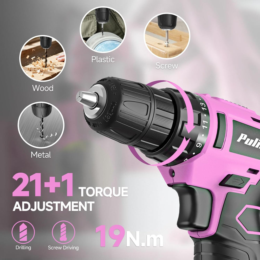 PULITUO Drill Set, 149-Piece Home Tool Set with 12V Pink Cordless Drill, Tool...