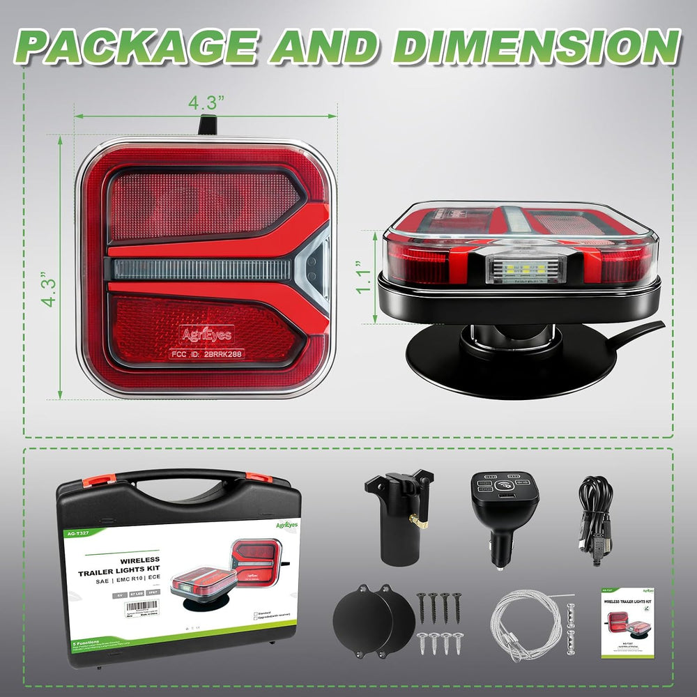 Agrieyes T327C Wireless Trailer Lights w/ Receiver, Magnetic Tow Light Kit
