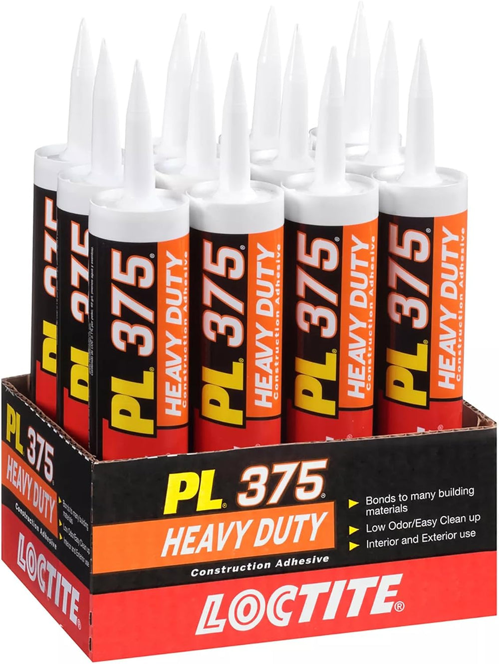 Loctite PL375 VOC Heavy Duty Construction Adhesive, 10 fl oz, Cartridge (12 P...