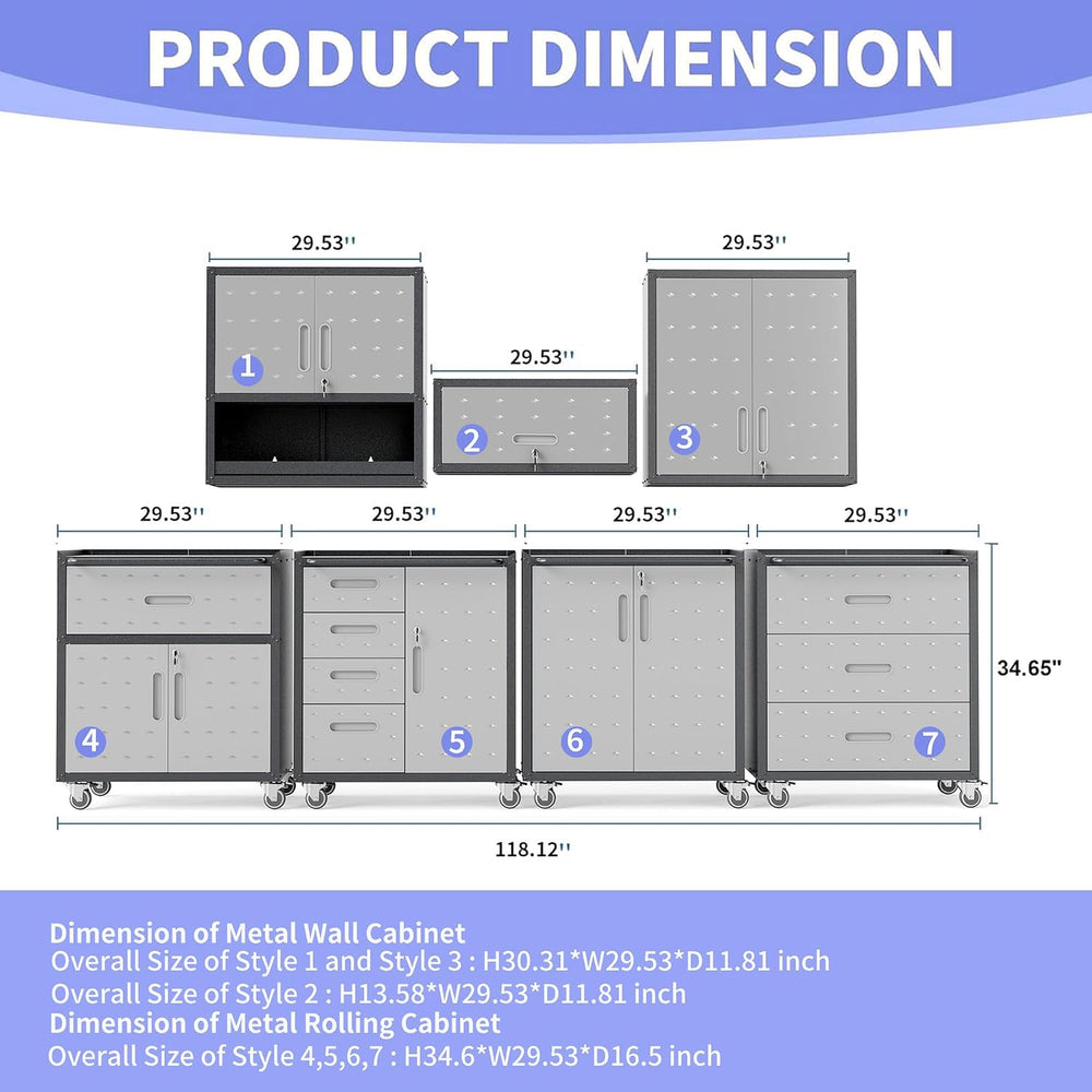 Garage Storage Cabinet System 8pcs Heavy Duty Workshop Set Wall Mount Cabinet...