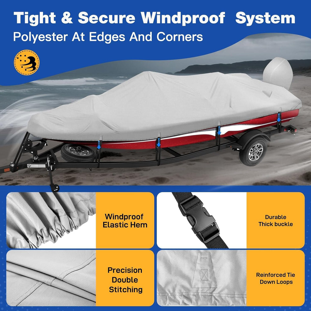 1200D Waterproof Boat Cover 20'-22' L X 100" Beam Width, Gray