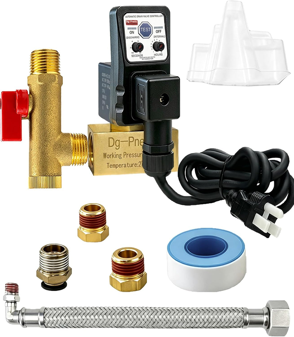 Compressor auto drain timer valve, 1/4, 3/8, 1/2 air tank outlet compatible