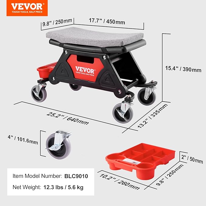 VEVOR Mechanic Stool 300 LBS Capacity Garage Stool Gift