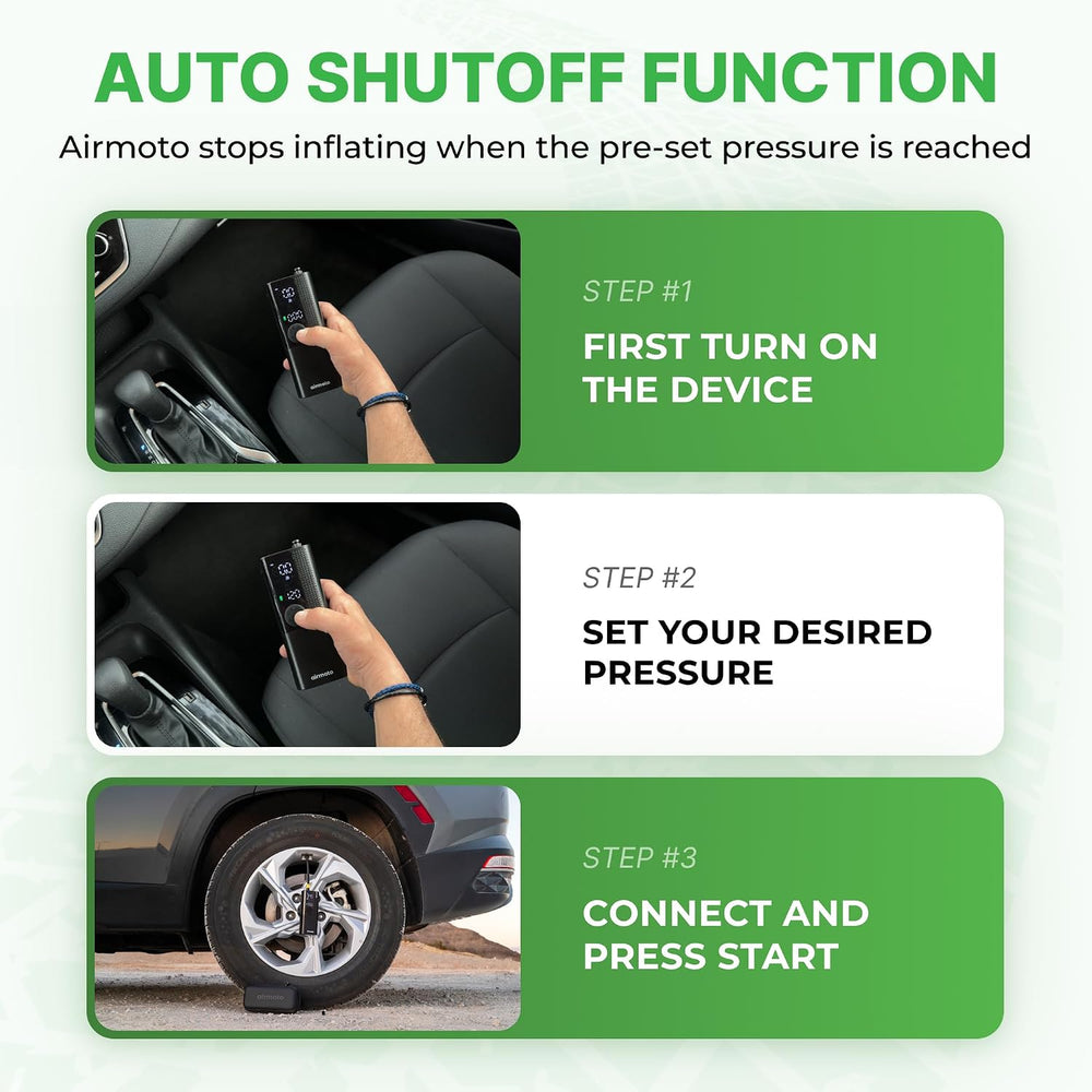 Airmoto Portable Tire Inflator and Car and Home Charger Bundle