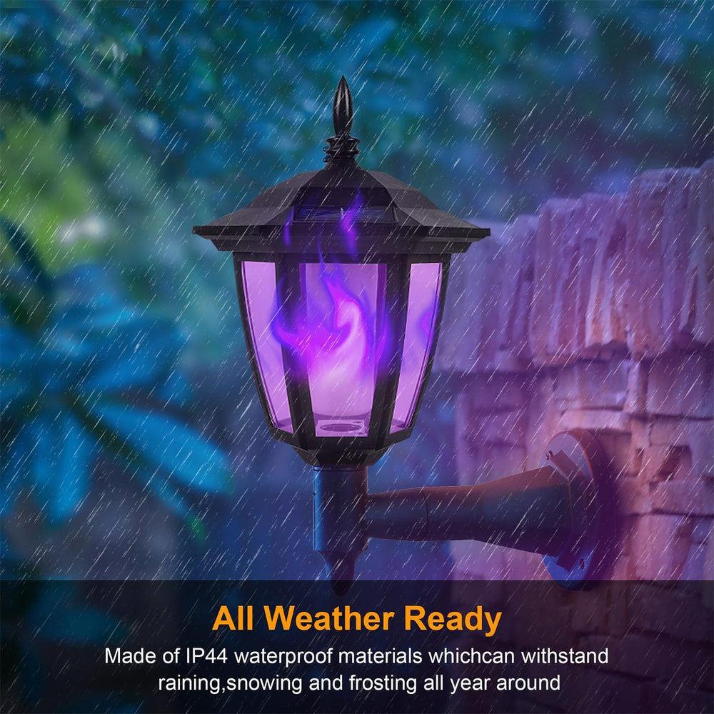 4 Pack Solar Flame Wall Lanterns Outdoor, Halloween Solar Powered Wall Mounte...