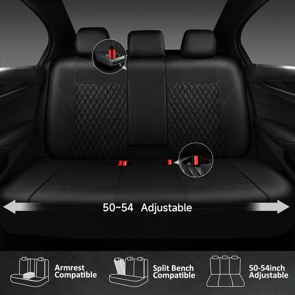 CAR PASS Faux Leather Back Seat Cover, Universal Quilting Waterproof Bench Re...