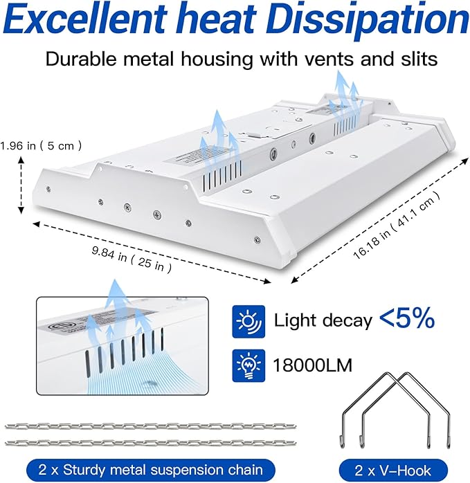 JTT LED Linear High Bay Light, 5000K Daylight 150W 21000LM Shop Light