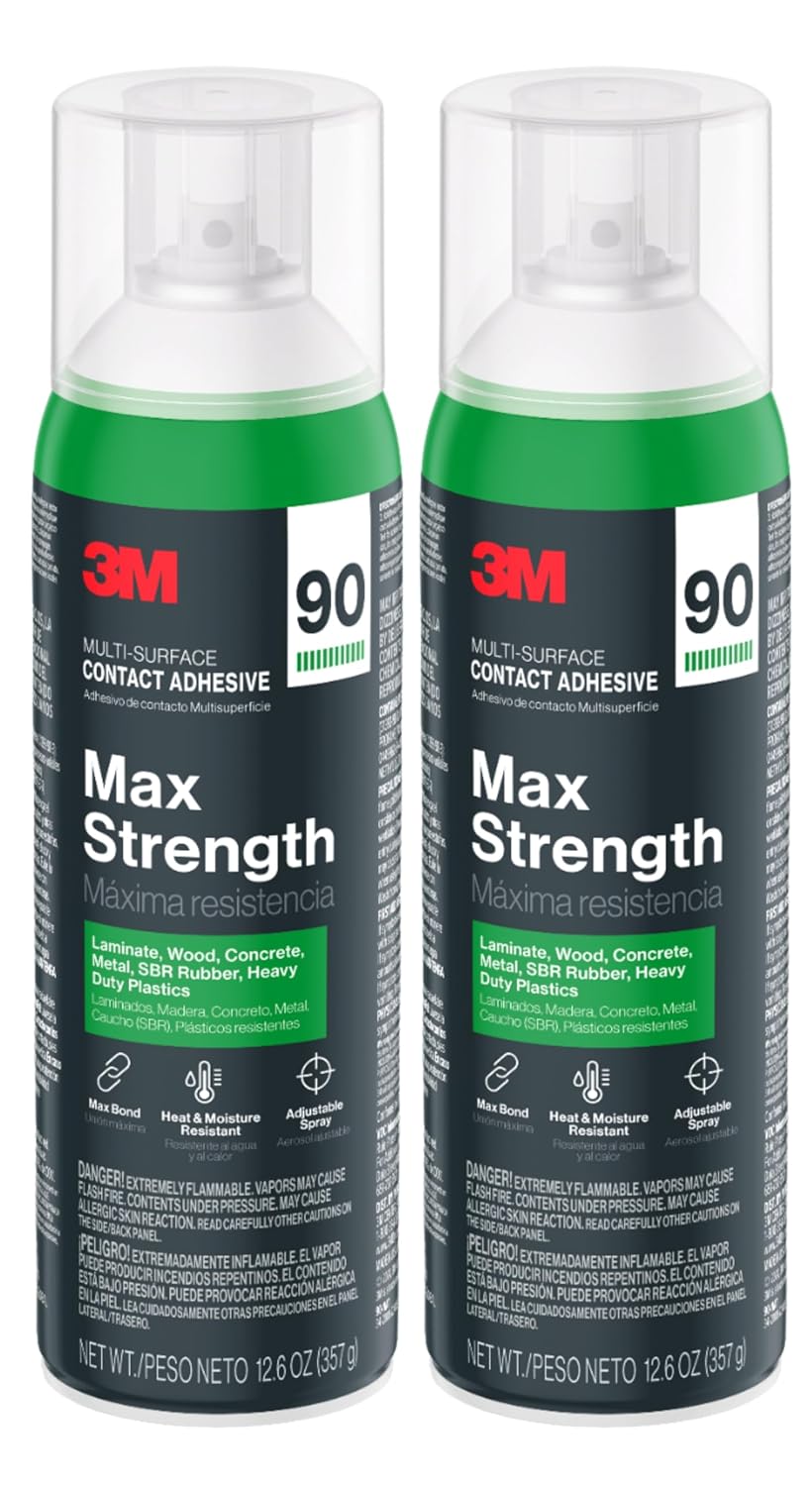 3M Max Strength 90 Contact Adhesive Spray, 12.6 oz (Pack of 2) โ Low VOC Heav...