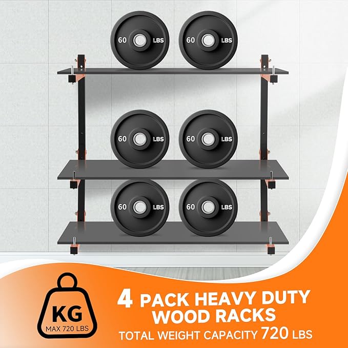 4 Pack Lumber Rack Wall Mount, Heavy Duty Wood Storage Racks, 6-Level System