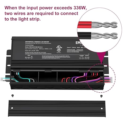 EMITEVER Dimmable Led Driver, 500W AC 110V-277V to DC 24V Transformer, 5-in-1