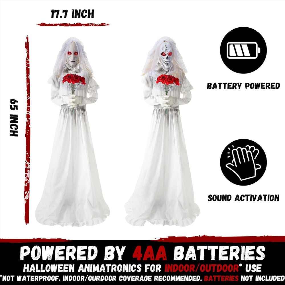 Halloween Animatronics Decorations 65 inch Bride Ghost with Swapped Face, Sou...
