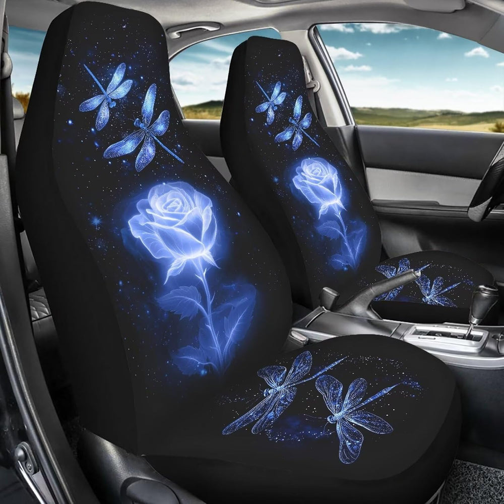 Poceacles Dragonfly Rose Blue Universal Car Seat Covers 2 Pack Automotive Fro...