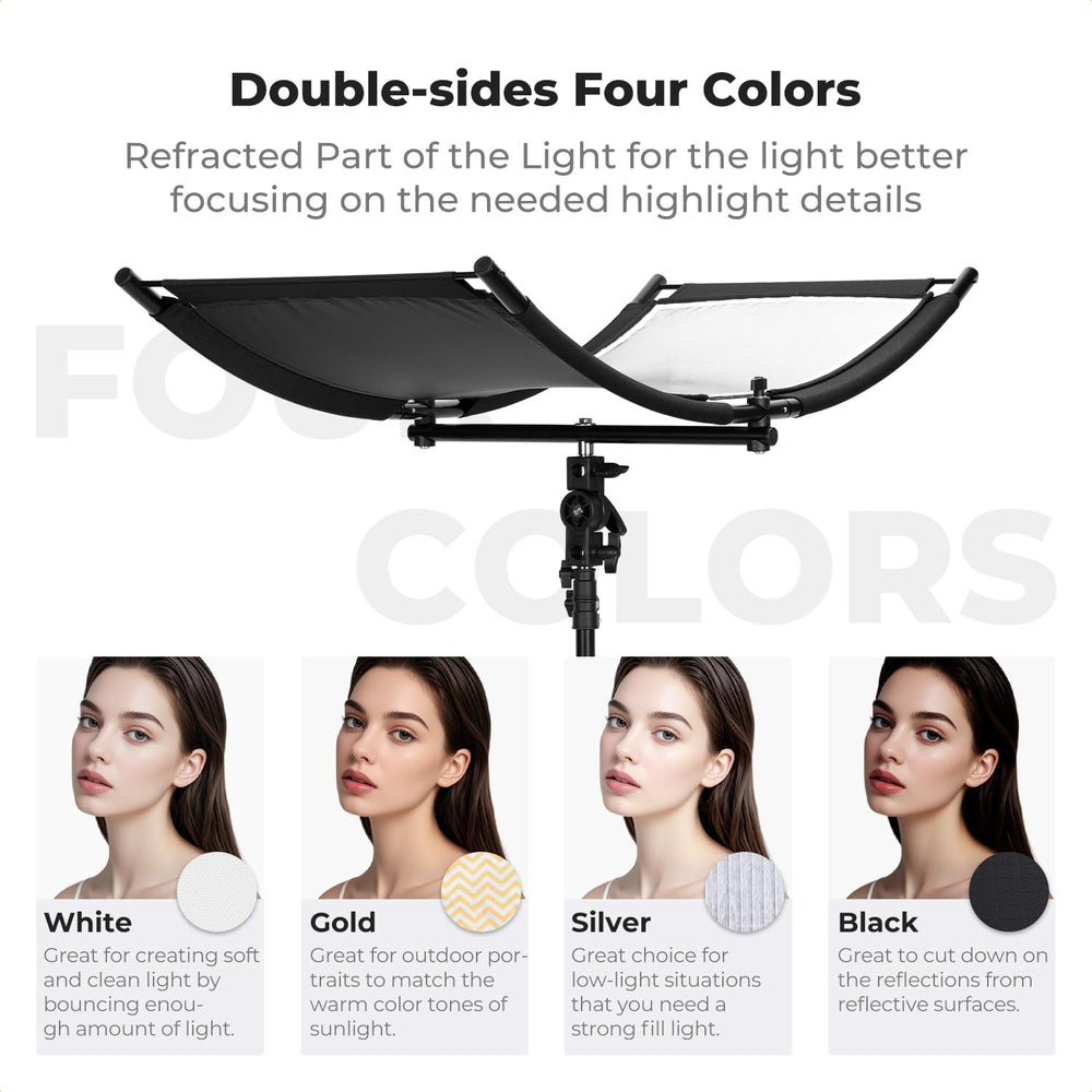 K&F CONCEPT U-Shape Reflector, 100x45cm, with 1.5m Stand, 4-in-1 Reflector