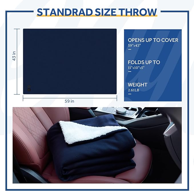 Sealy 12-Volt Heated Car Blanket, Portable Electric Blanket