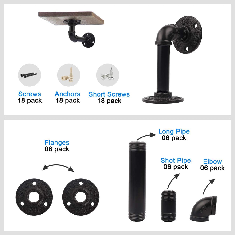 Pipe Shelf Brackets Set of 6 EQUASON Industrial Iron Shelf Brackets Pipe Shel...
