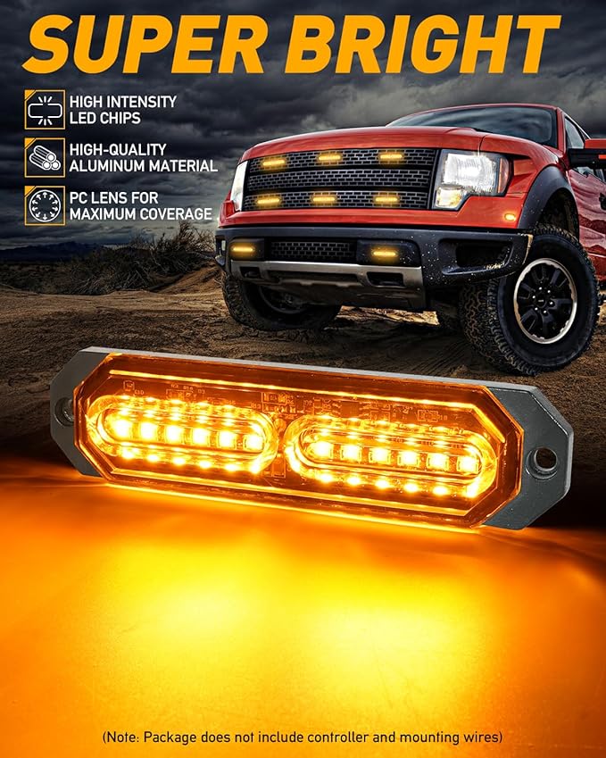 HLauto 1200T Emergency Strobe Grille Lights: 8pcs 12 LED Sync Feature Safety