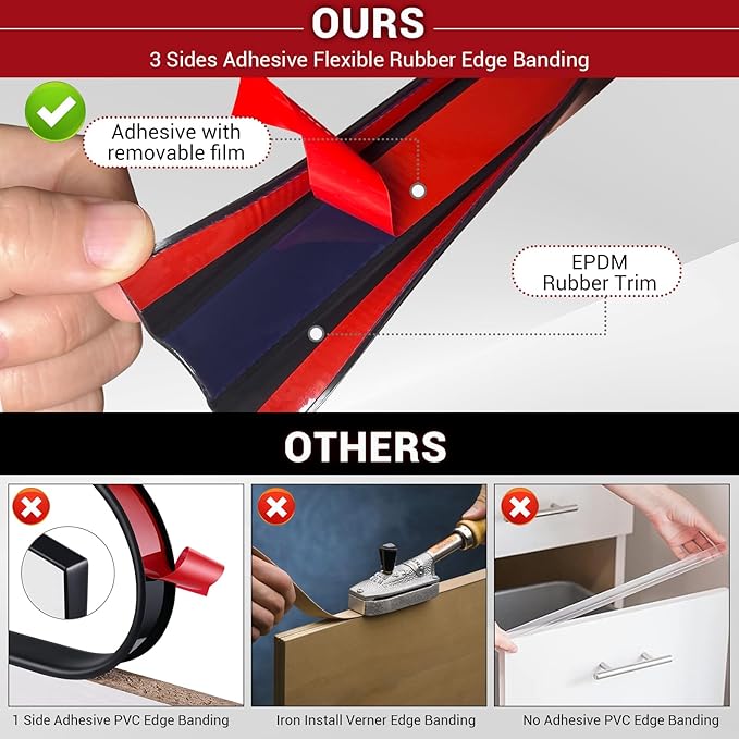 Rubber Edge Trim, 3/4" Self Adhesive Flexible U Channel Edge Protecter