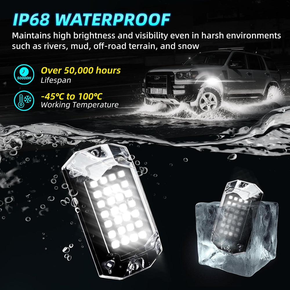 20Pods Full Angle All Pure White LED Rock Lights Full Kit Plug and Play &...