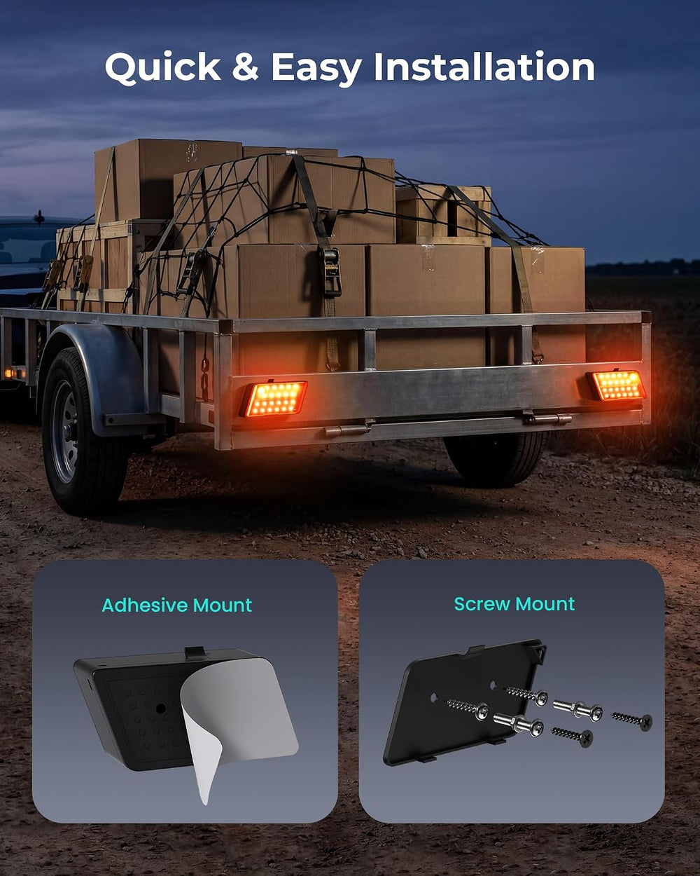 Wireless Trailer Lights, Adhesive Mount Rechargeable LED Tow Light Kit