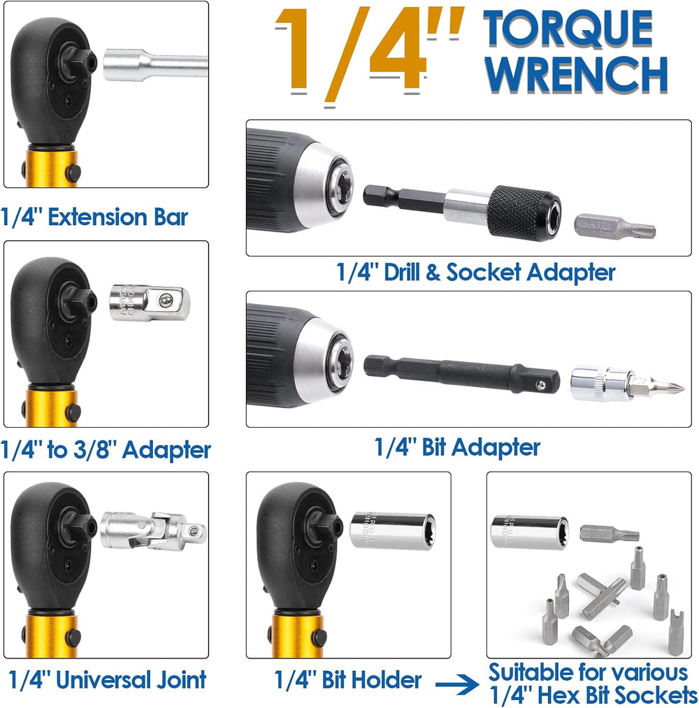 50Pcs Master Bike Torque Wrench Set, 1/4 Inch Drive, 10-230 IN.LB (1-26.0 Nm)...