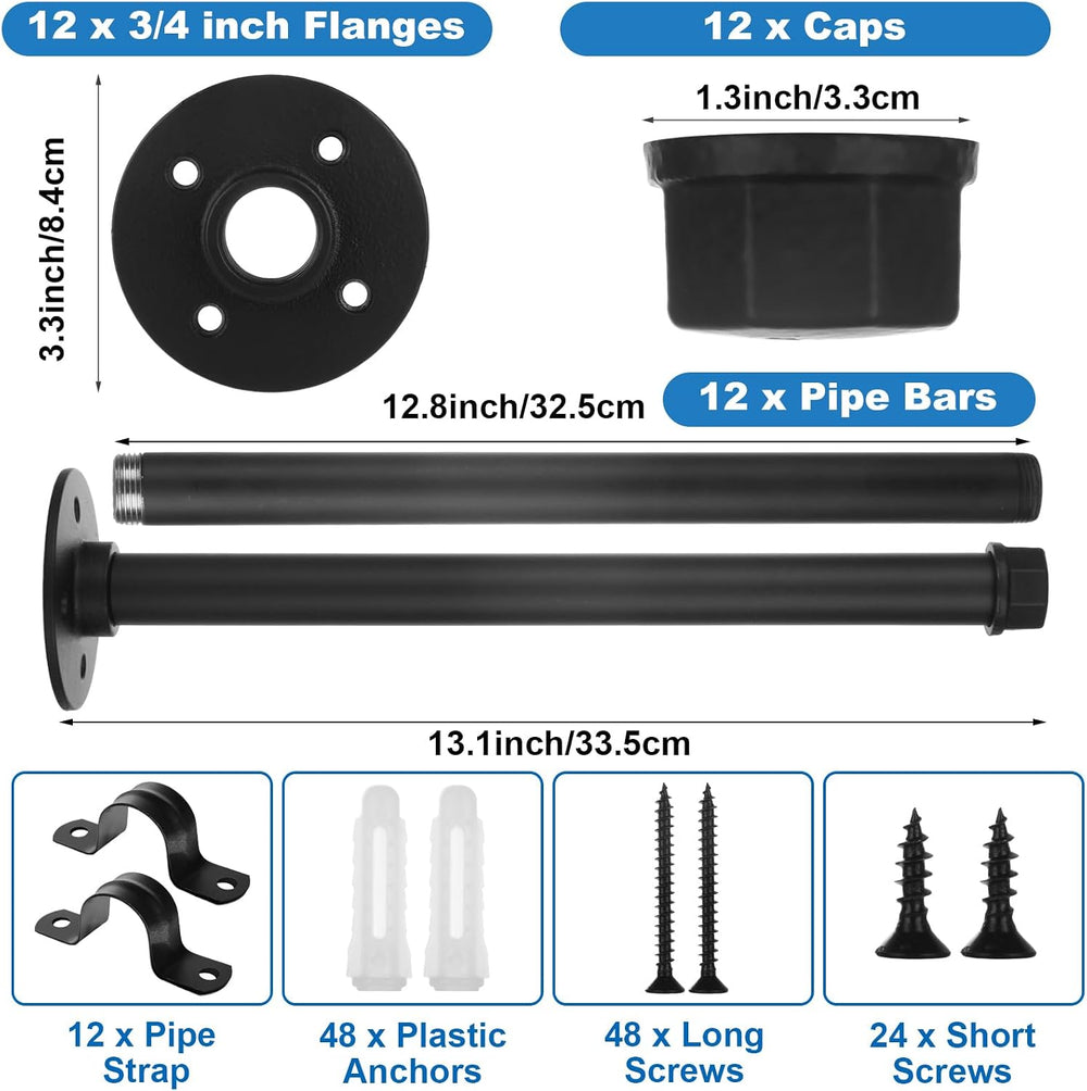 JMIATRY 12PCS Industrial Pipe Shelf Brackets 12 Inch, Pipe Clothing Rack