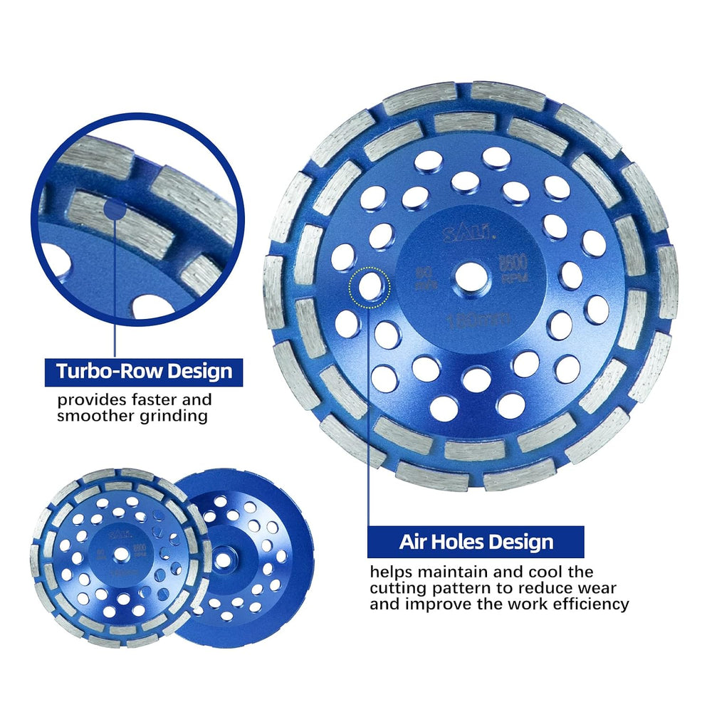 SALI 7 Inch 2pcs Concrete Grinding Wheels 28 Turbo Diamond Segments 5/8-11 Ar...