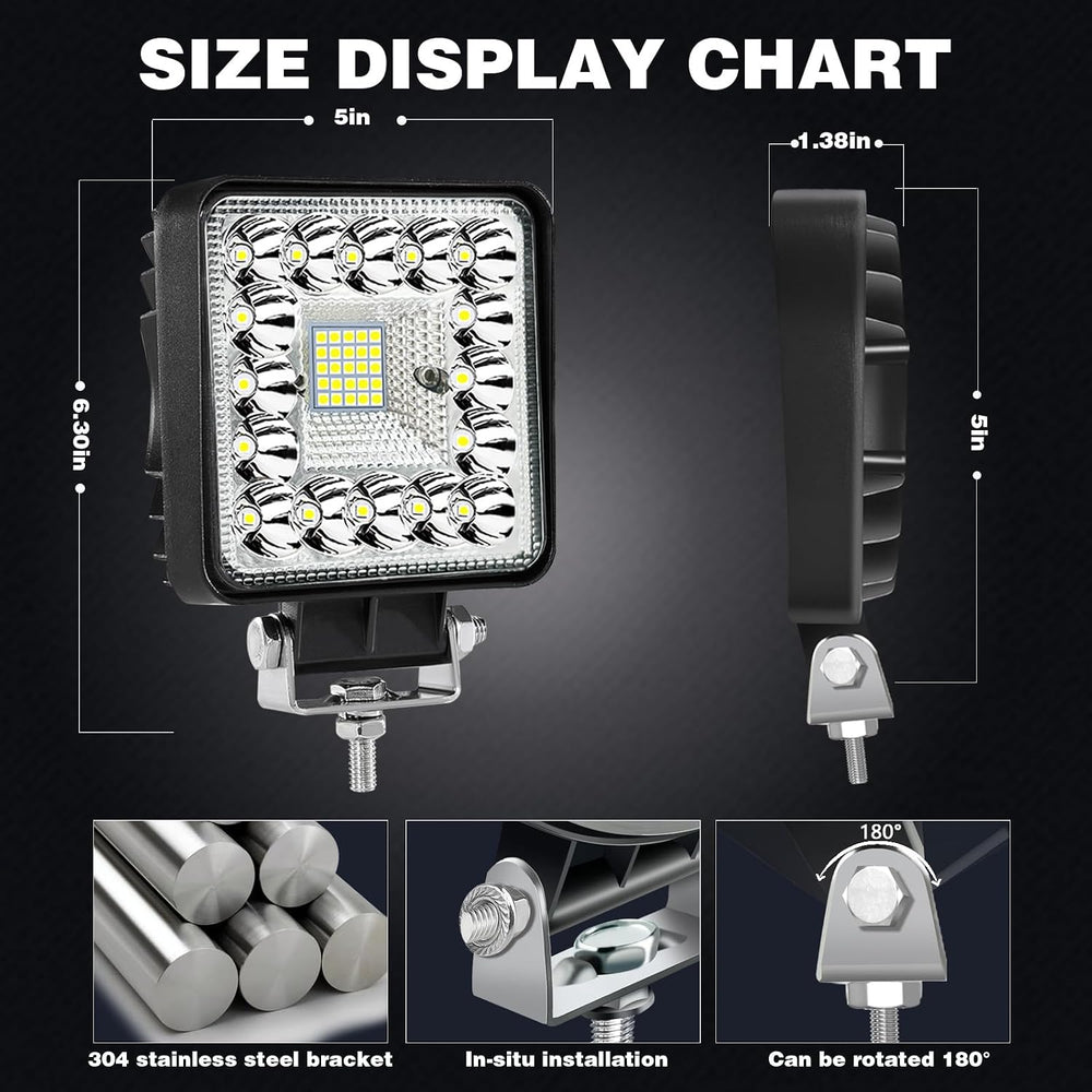 LED Tractor Work Lights,4 Inch LED Pods Lights 123W Square 12V 24V Spot Beam ...