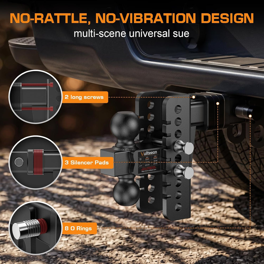 Adjustable Trailer Hitch for 2 Inch Receiver - 6 In Rise/Drop
