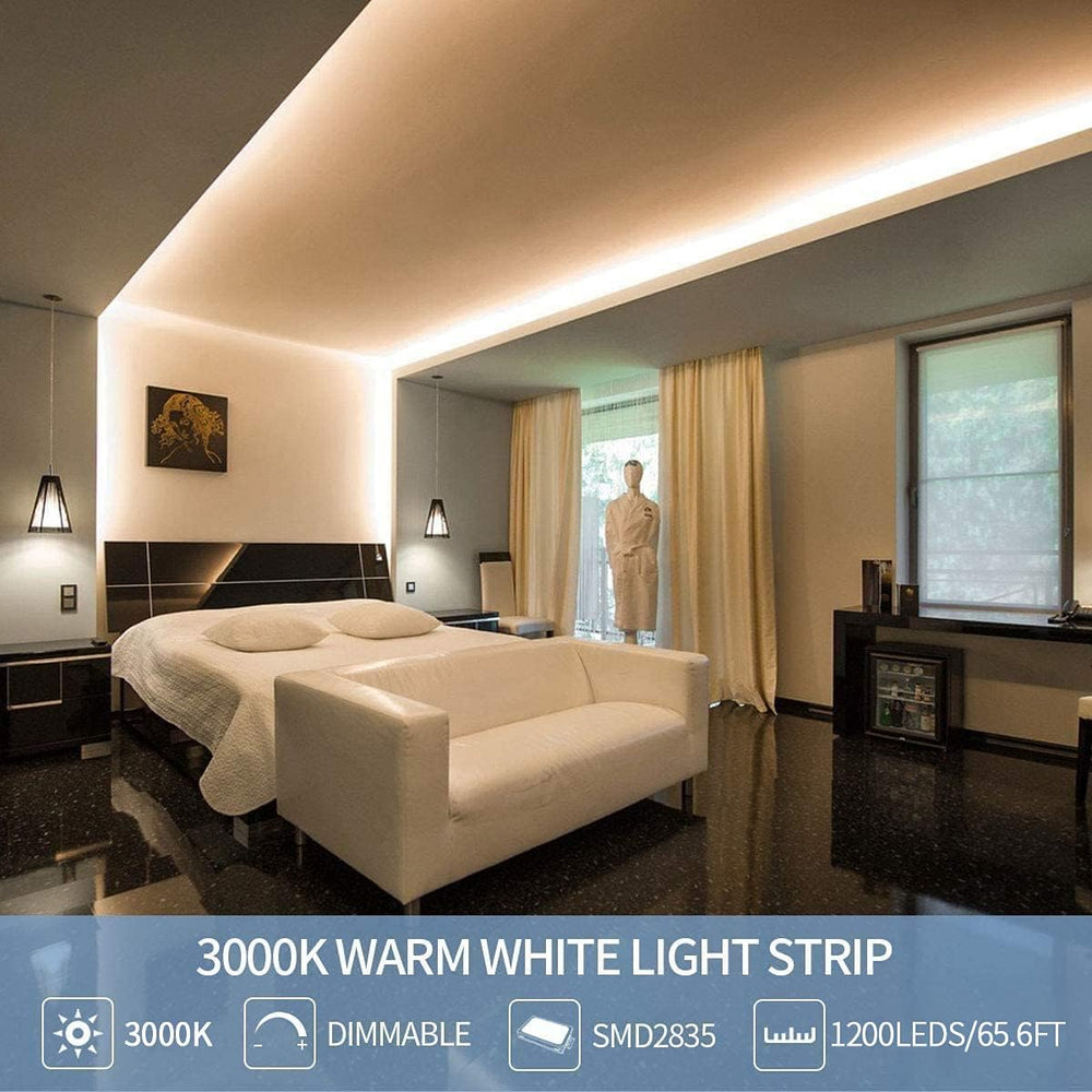 Led Strip Lights 65.6ft Warm White Dimmable Led Light Strip Flexible Rope Lig...