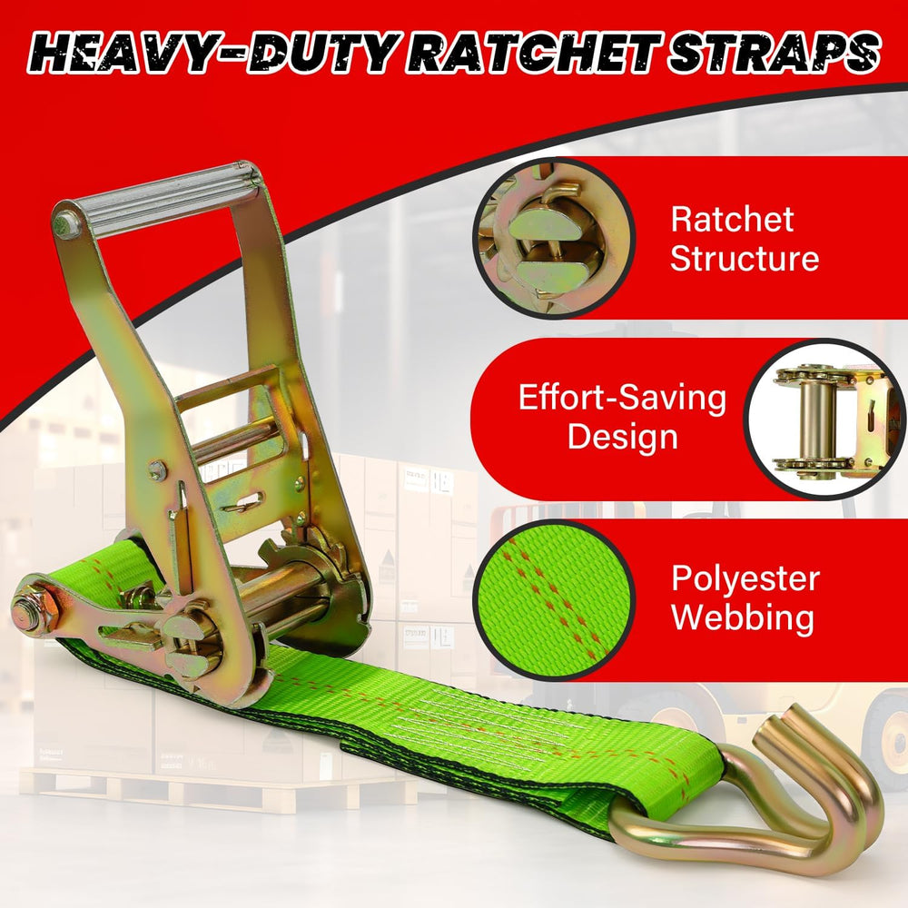 4 Pack 20ft Ratchet Straps Heavy Duty, 10,000 LBS Break Strength, 2" x 2...
