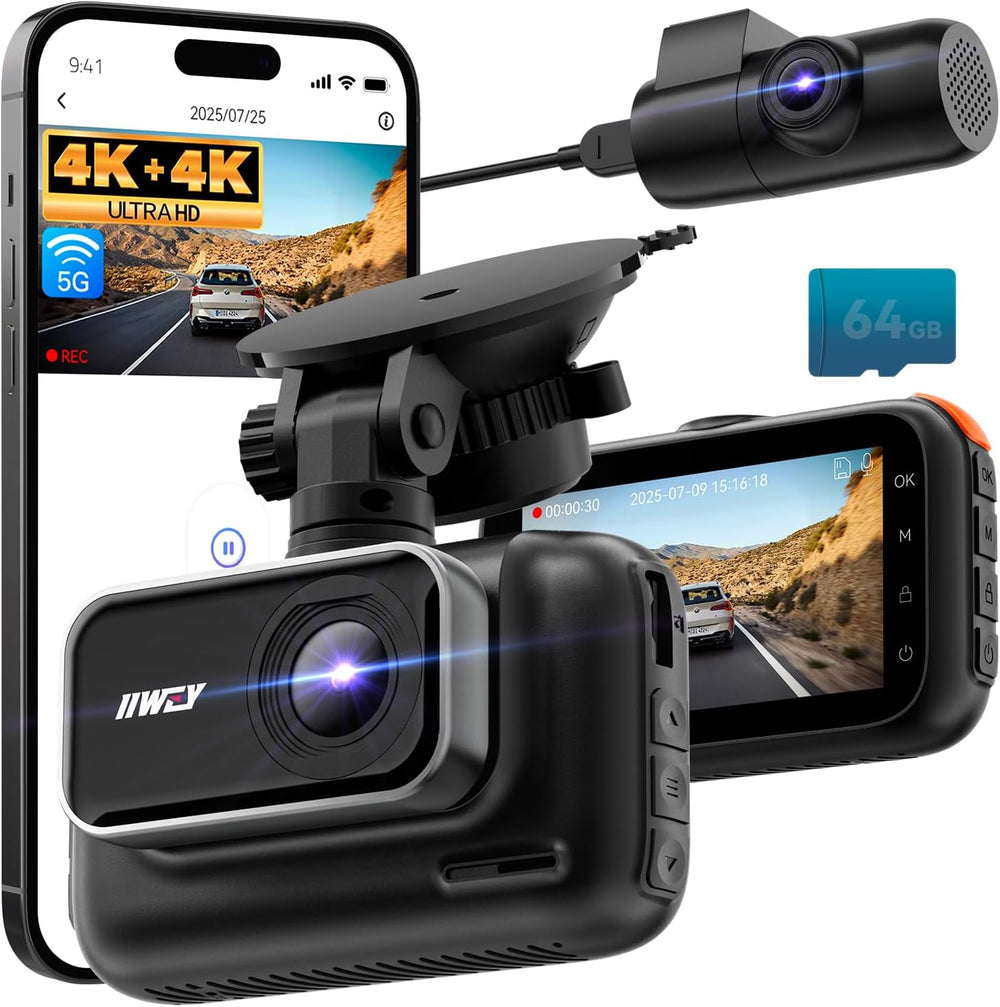IIWEY 4K+4K Dash Cam Front and Rear, 5G Wi-Fi 64GB SD Card Included, STARVIS ...
