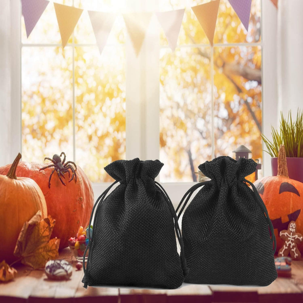 50Pcs Black Burlap Bags with Drawstring, 5.9x7.5 inch Jute Favor Sacks Linen ...