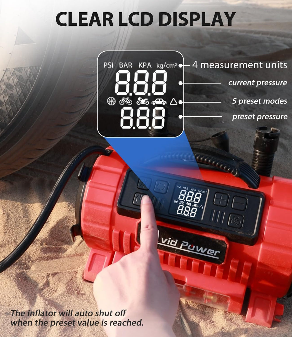 AVID POWER Portable Tire Inflator Air Compressor, 110V AC/12V DC Tire Pump