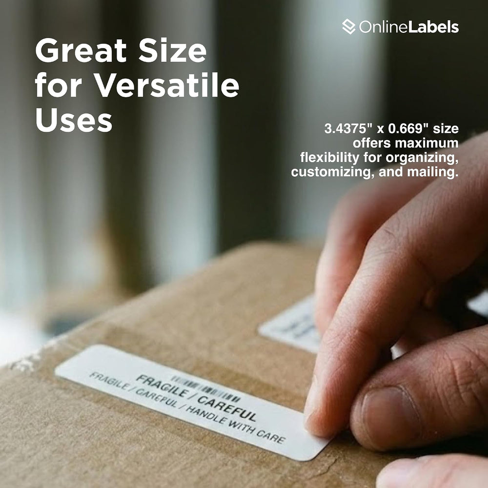 OnlineLabels 3.4375" x 0.669" File Folder Labels - White Matte - 10...
