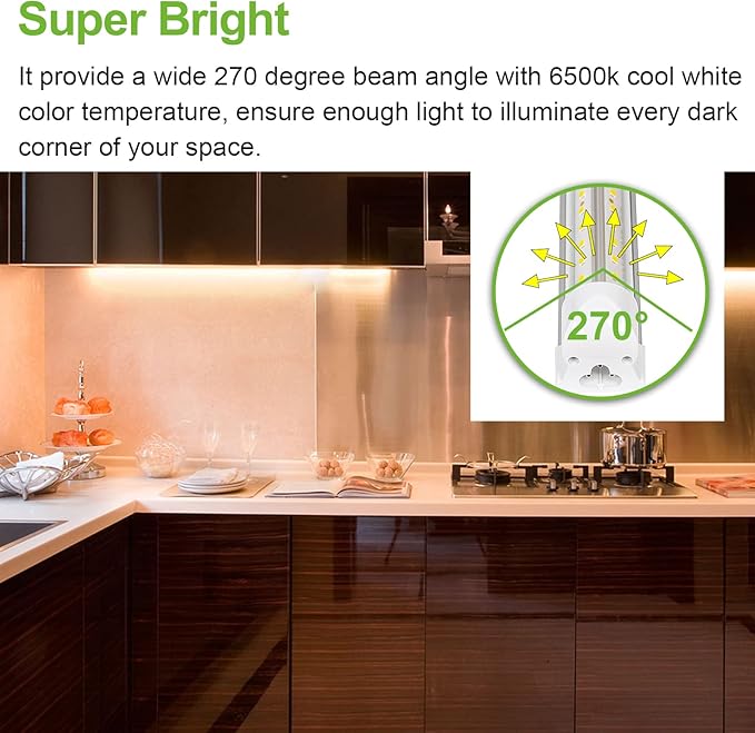 hykolity 6 Pack 4FT LED Shop Light, 6500K Super Bright White, V Shape