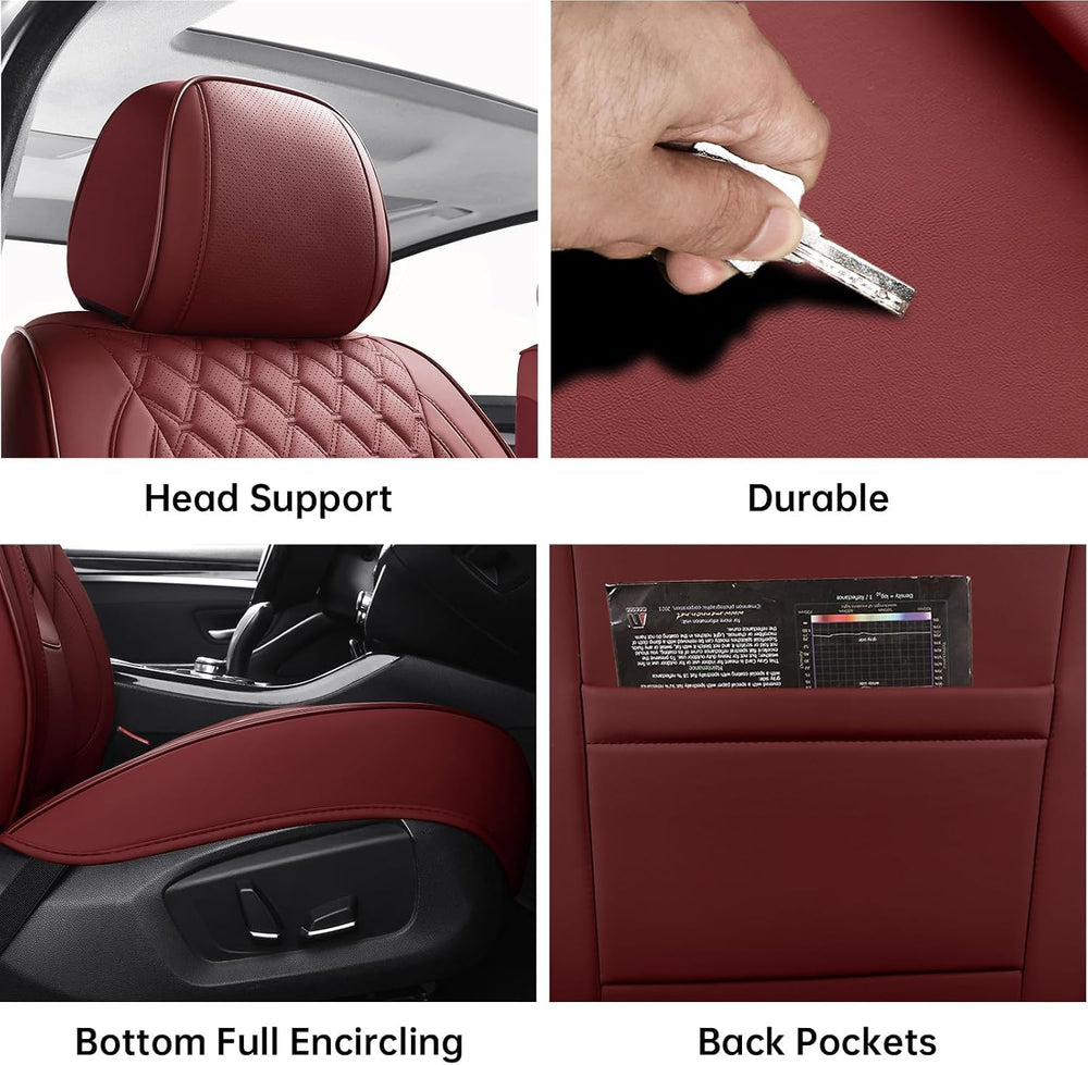 Wine Red Car Seat Covers Full Set,5 Seat Leather Seat Covers for Cars