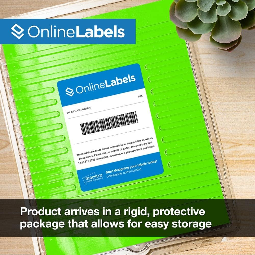 OnlineLabels 2.625" x 1" 30-Up Labels - Fluorescent Green - 100 Sheets
