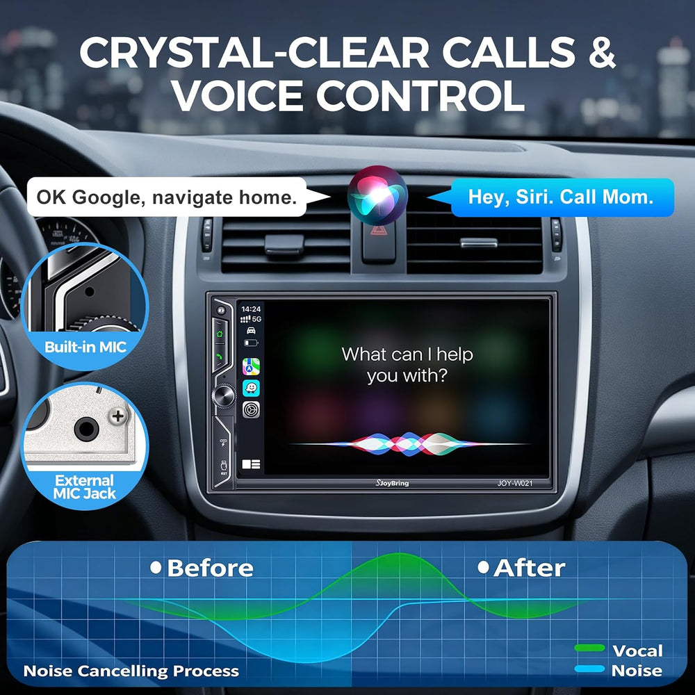 7" QLED Double Din Car Stereo Compatible with Wireless Apple CarPlay &am...