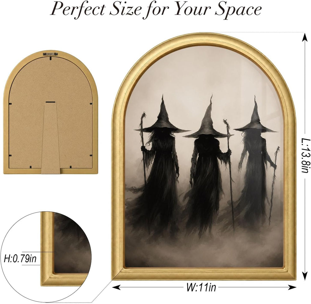 Wheatwin Halloween Witch Decor Wall Art, Spooky Arched Framed Wall Art