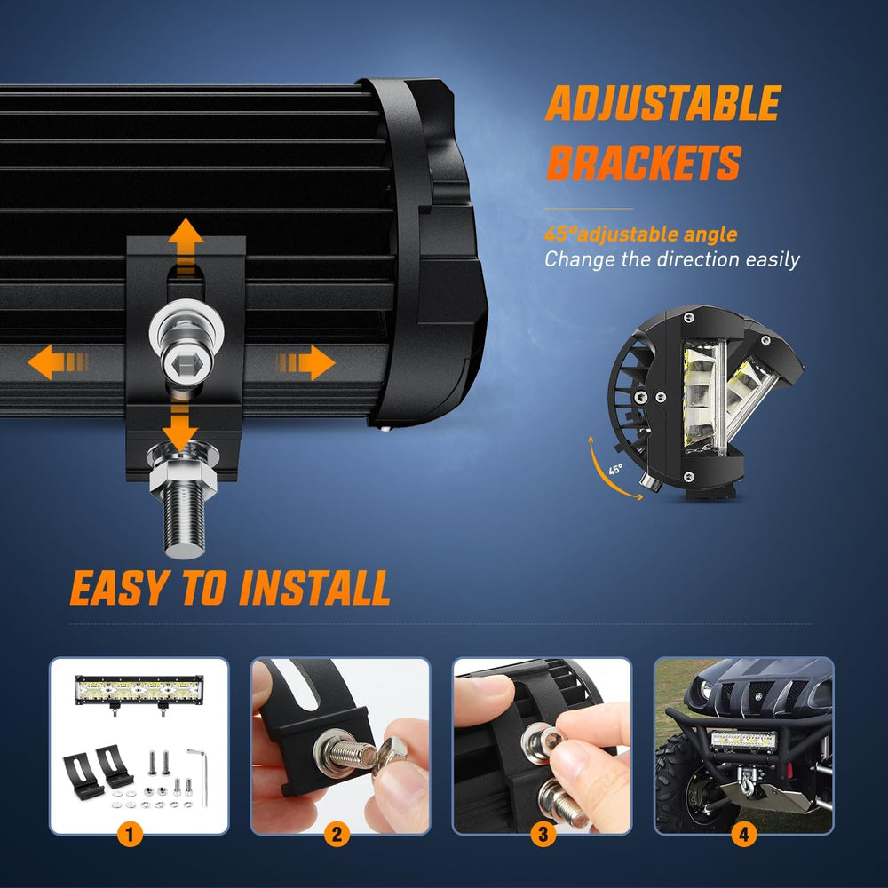 Nilight Side Shooter LED Light Bar Set 12 Inch Triple Row Spot Flood Combo Li...