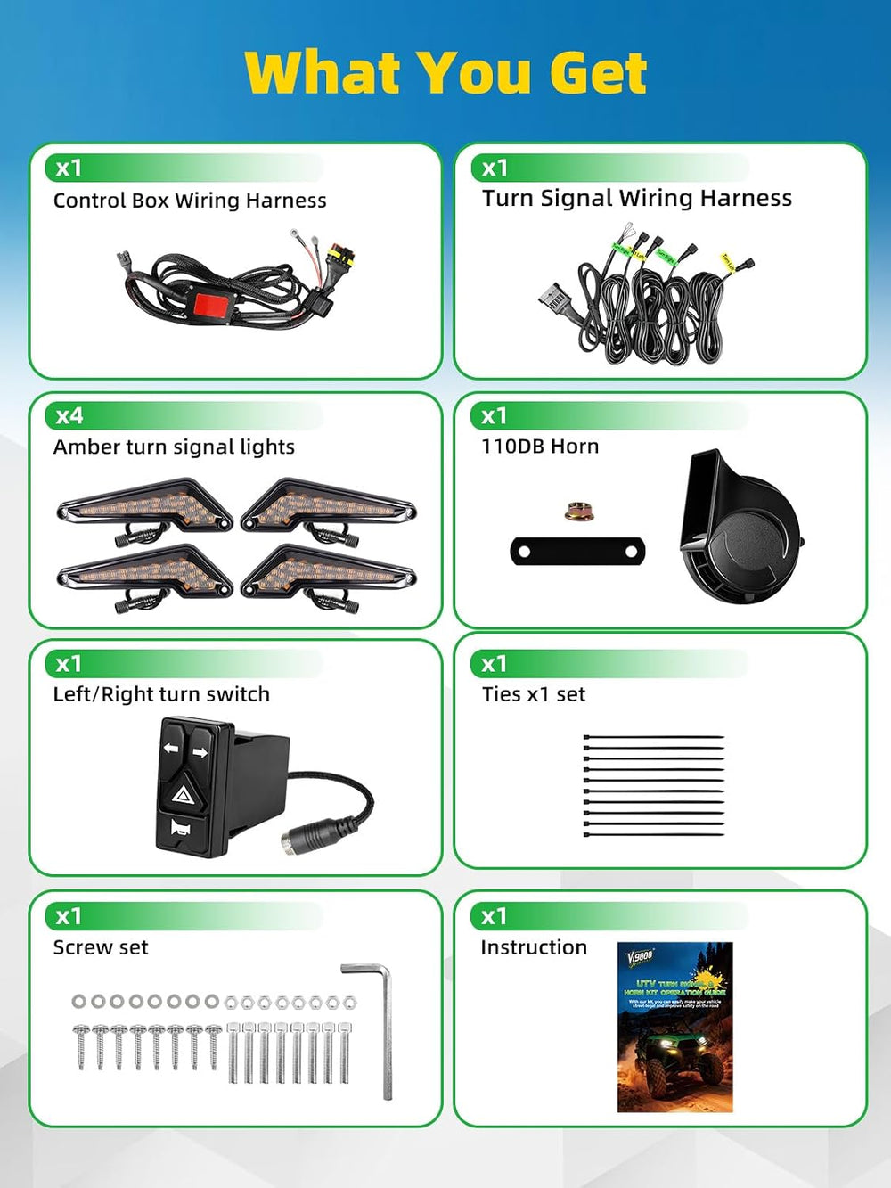 UTV Turn Signal Kit with 110D Horn, Pre-Wired Plug & Play UTV/ATV Univers...