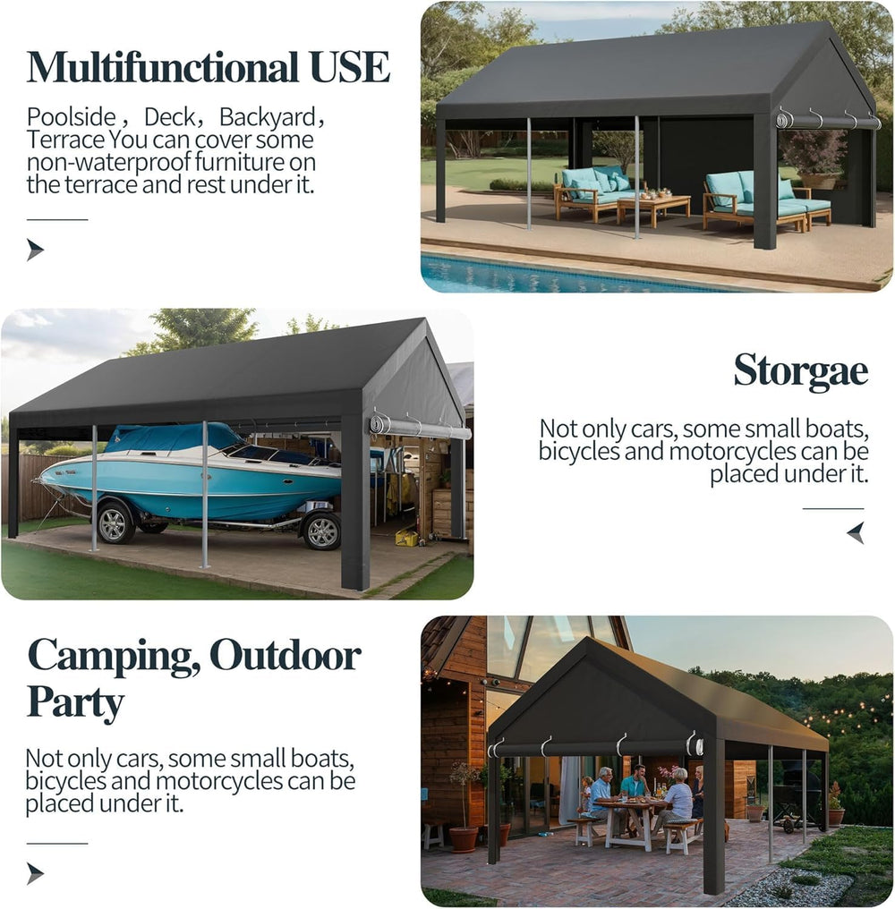 12x20 FT Heavy-Duty Design Carport,Portable Garage Canopy,Carport Canopy with...