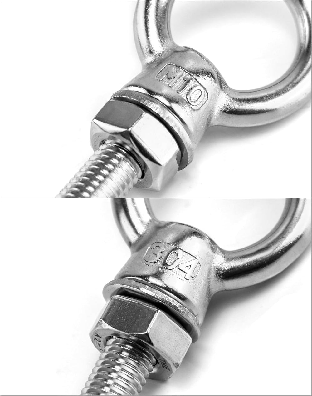 QWORK M10×100mm Stainless Steel Shoulder Eye Bolts – 20 Pack 3/8" x 4&qu...