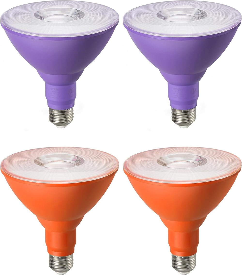 EDISHINE Halloween PAR38 LED Flood Purple&Orange Light Bulbs Dimmable 4Pack