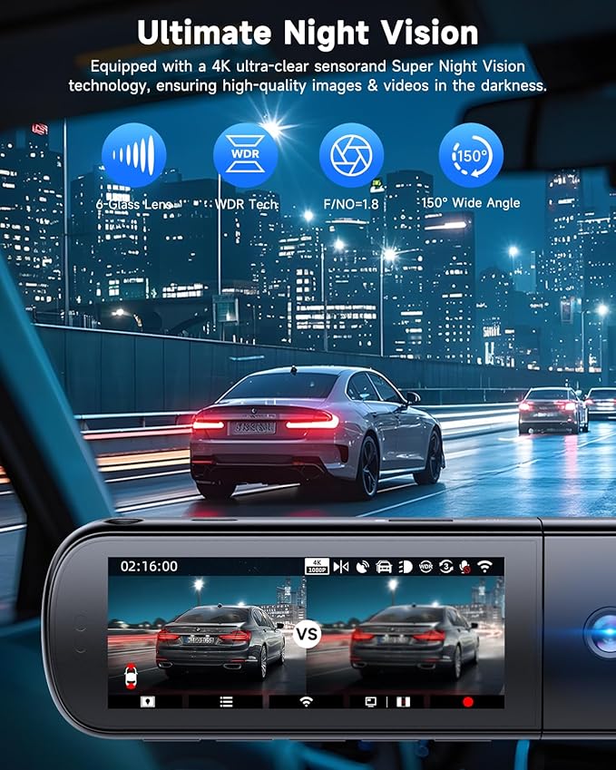 3 Channel Dash Cam, SARMERT 4K Dash Cam Front Inside and Rear