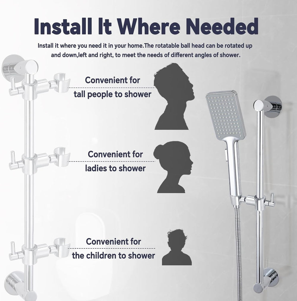 Shower Slide Bar Adjustable Handheld Shower Head Holder Wall Mount - 15inch A...